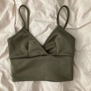 Olive green cami V neck crop top